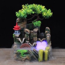 수기운보충 물레방아 벽천분수 연못 태양광분수 실내 수지 폭포 동상 분수 홈 정원 시뮬레이션 산 공예 공기 가습기, 주도 스프레이, 220v EU 플러그