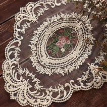 식탁 테이블 선반 장미꽃 레이스 받침대 깔개 러너 패드 주방용품 세팅, 화이트