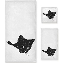 Naanle 블랙 마블 골든 라인 소프트 데코 타월 3개 세트 목욕 1개 핸드 수건 욕실 호텔 체육관 스파 및 해변용 다용도 USA 미국, Cat