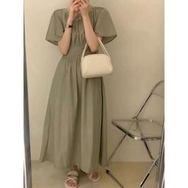 바스락 원피스 롱 플리츠 핀턱 셔링 반팔 원피스