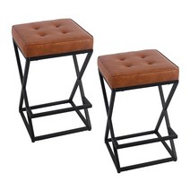 NicBex Barstools 바 스툴 2개 세트 정사각형 66cm(26인치) PU 가죽 커버 백리스 바스툴 발판 포함 주방 아일랜드 카운터 바 스툴 블랙, Brown