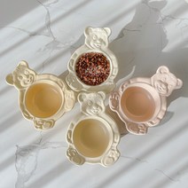 [국내생산] 예쁜 빈티지 베어볼 곰돌이 레트로 브런치 그릇 디저트 트레이 플레이팅 접시, 오트밀(반광)