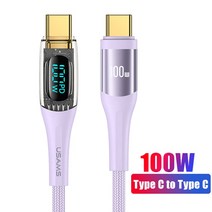 인두기 납땜 세트 USAMSUSB C to USB c형 케이블 100W/66W LED 디스플레이 핸드폰 충전 6A PD 고속 코어 맥북 샤오미 삼성호환, 03 100W CABLE PURPLE_02 1.2m
