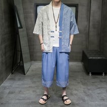 남자 빅사이즈 린넨 여름 두루마기 와이드 팬츠 한복 한벌 세트