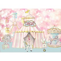 루프 탑 텐트 차량 용 어닝 하드 파스텔 핑크 서커스 생일 배경 카니발 회전 목마 빅 여자 베이비 샤워 1st 생일 파티 배너 장식, 실크와포이-270x180cm, 하늘색