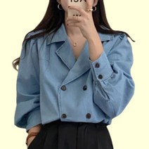 40대 50대 여성 캐주얼 더블버튼 브이넥 청남방 데님 셔츠 자켓 연청 진청