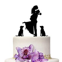 Wedding Cake Toppers Bride and Groom With Dogs Black Acrylic Silhouette Wedding Anniverary Party Eng, 1