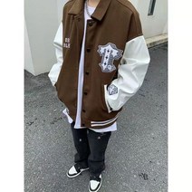 남자가죽자켓 봄과 가을 포커 수 놓은 야구 재킷 가죽 슬리브 남성과 여성 커플 미국 거리