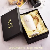 개성 도자기 물컵 금박 그리기 손잡이 머그컵 뚜껑 커피잔 선물케이스 세트 인쇄 가능 도안 2pcs, 화이트 슈터 골드 손잡이(뚜껑+골드 스푼 포함) -, 401-500ml