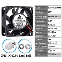 그래픽카드 채굴 1 pcs gdstime dc 12v 24v 60x60x25mm 컴퓨터 cpu 쿨러 6025 브러시리스 배기 냉각 팬 냉각용 60mm 팬, 12v 듀얼 볼 xh2.54, 5 조각 6025 팬
