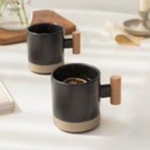 쓰임 우드 핸들 머그컵 350ml, 차콜, 2개