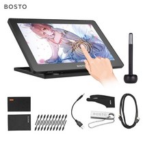 Graphics Drawing Tablets BOSTO 16HD 15.6 인치 IPS 그래픽 드로잉 태블릿 디스플레이 모니터 8192 충전식 스타일러스 펜이있는 압력 레벨, 협력사, 터치스크린 포함