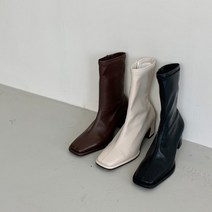 슈니슈 테크 사각코 센터 스티치 포인트 청키 미들굽 앵클부츠힐 6cm 3colors