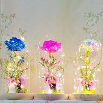 LED 장미 크리스탈 홀로그램 유리돔 카네이션 신랑신부커플 피규어 인테리어무드등 추석 명절 선물 발렌타인데이 화이트데이 로즈데이 성년의날 커플 신혼부부 어버이날 스승의날 드라이플라, 골드