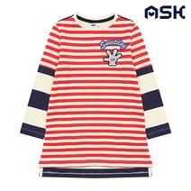 에스크 주니어 여아 와펜 스트라이프 롱 티셔츠