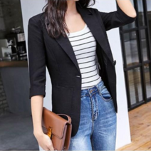 바디원 여름 여성 린넨 7부 소매 자켓