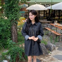 [진청.흑청] 루즈핏 데님 셔츠 원피스 OPS