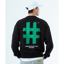 [빠른출고]/빈트릴 골프 BEENTRILL GOLF 뉴 그린 테이핑 해시태그 오버핏 맨투맨(블랙)
