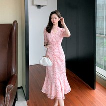 리얼 최신 여름 반팔 플라워 원피스 미디 머메이드 스커트 자녀
