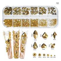 12Gird Box 멀티 사이즈 AB/컬러풀 핫픽스 라인석 플랫백 크리스탈 다이아몬드 보석 3D 반짝이 네일 아트, 03 12