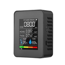 가정용 미세먼지 공기질 휴대용 측정기 ndirsemiconductor co2 sensor air quality monitor co2 detector 포름알데히드 hcho lcd, 흑인이다, 1개