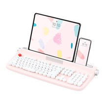레트로 블루투스 키보드 B503 타자기키보드 거치대 기능 멀티페어링 지원 노트북키보드 태블릿키보드 아이패드키보드, 핑크