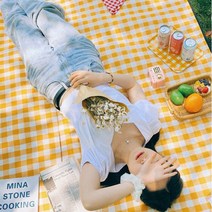 (1+1)감성 체크 휴대용 방수 접이식 돗자리 캠핑 피크닉 한강 150*200, 옐로우체크2