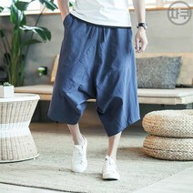 차쿠 남성 린넨 바지 와이드 7부 배기팬츠 ~5XL