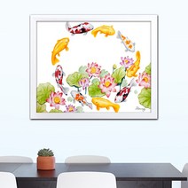 나봄갤러리 연꽃 구어도 3 잉어그림 액자, 2.심플 화이트 액자