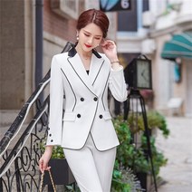 꽃소담 여성정장자켓 클래식 더블카라 버튼 자켓 슬림핏 팬츠 투피스 세트