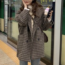 여성 숏코트 하프코트 체크코트 더블 방모 코트 캐쥬얼 울 체크코트