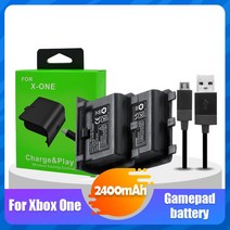 2 개/대 2400mAh 충전식 배터리 팩 (XBOX ONE 컨트롤러 용 USB 케이블 포함) 무선 게임 패드 조이패드 교체 용 배터리|교체배터리|, 1개, 단일, 단일