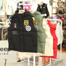 지프키즈 [50%초특가할인!!!] 후드 탈부착으로 더욱 실용적이고 와팬장식이 멋스러운 따스한 후드 탈부착 다운 베스트