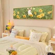 해바라기 꽃밭에서 빼꼼 토끼 그림 보석십자수 집에서하는 취미생활 큐빅 비즈 자수놓기, 220x70cm