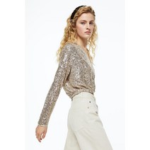 H&M 시퀸 랩스타일 블라우스 실버 컬러 1116508004