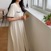 콩단추 쉬폰 스퀘어넥 하객룩 돌잔치 엄마 원피스