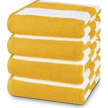Utopia Towels 카바나 스트라이프 비치 타월 4팩 76.2 x 152.4cm 30 60인치 오버사이즈 100% 링 스펀 면 수영장 흡수력이 뛰어난 빠른 건조 목욕 욕실용, Yellow_Pack of 4, Yellow