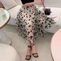 미나그램 여성용 디플 플라워 쉬폰 스커트