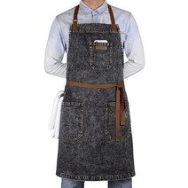 DingSay Trendy 주머니가 있는 데님 앞치마 남성용 여성용 전문 주방 요리 턱받이 앞치마 셰프 그릴 바베큐용 타월 루프 및 조절 가능한 넥 스트랩 포함, Black Denim -1