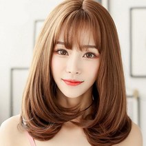 중단발 c컬 가발 여자 헤어스타일 자연스러운 보브 통, 1, 라이트브라운