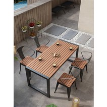 야외바베큐장 테라스 야외 테이블과 의자 안뜰 발코니 공간 레이아웃 정원 테이블 식탁 조합, [10] 테이블 1개와 벤치 2개 1206075