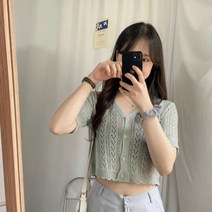 브링미 피치 스카시 펀칭레이스 반팔 v니트가디건(5c)