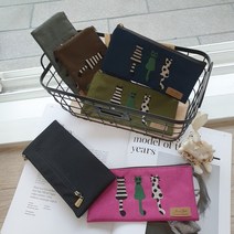 더드림 [ 국내제작 ] 고양이 자수 2단 지퍼 파우치 지폐 통장 지갑 필통 케이스 파우치형, 네이비