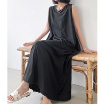 루즈핏 오버핏 여름 민소매 고급 실켓면 롱 원피스 홈원피스 바캉스룩 해변원피스