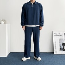 데일트 남자 플리츠 반집업 맨투맨 와이드 팬츠 트레이닝 세트