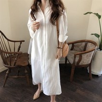 라엔 뒷포인트 카라 셔츠 롱 원피스