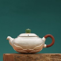 원목 핸들 연꽃 찻주전자 순은 99.9% 은다관 은탕관 차 우리기 다도 도구, 144g