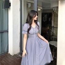 써스데이아일랜드 스타일 원피스 2021 메쉬 우아한 빈티지 vestidos 새로운 퍼프 슬리브 v 넥 a 라인 슬림 스타일 메쉬 레트로