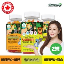 네추럴라이즈 [네추럴라이즈] 캐나다산 성장발달 미네랄 어린이 9가지 멀티비타민 C/D 60꾸미 3종 2병 60일분, 칼슘 비타민D 2병