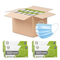 VEEBOOST 2000 벌크 블루 페이스 마스크 (박스 40개 50개/박스) 부직포 두꺼운 3겹 통기성 페이셜 마스크 조절 가능한 귀고리 입 및 코 (블루)